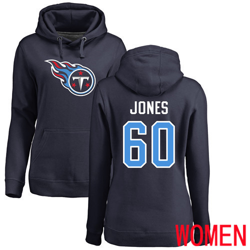 Tennessee Titans Navy Blue Women Ben Jones Name and Number Logo NFL Football #60 Pullover Hoodie Sweatshirts